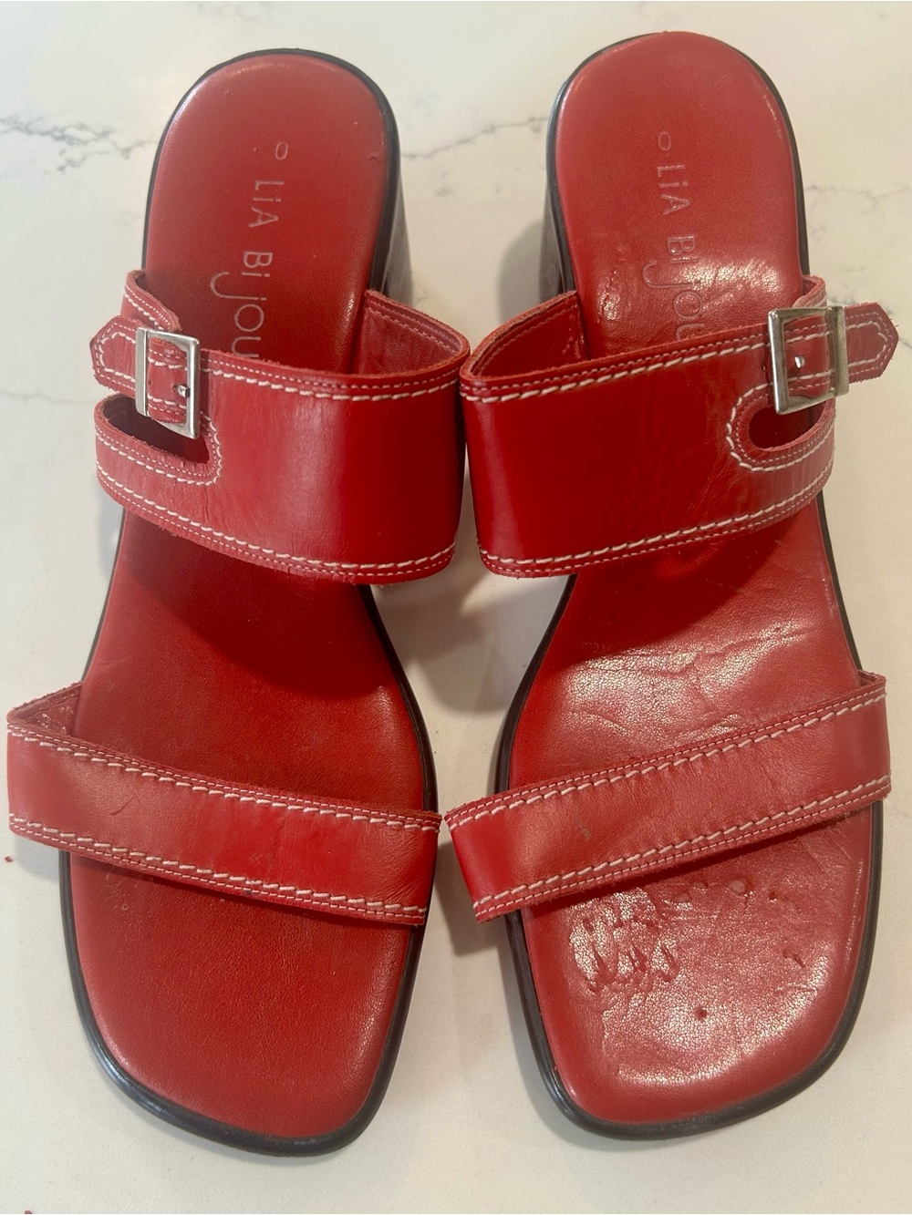 Lia Bijou Red Band Slide Sandals